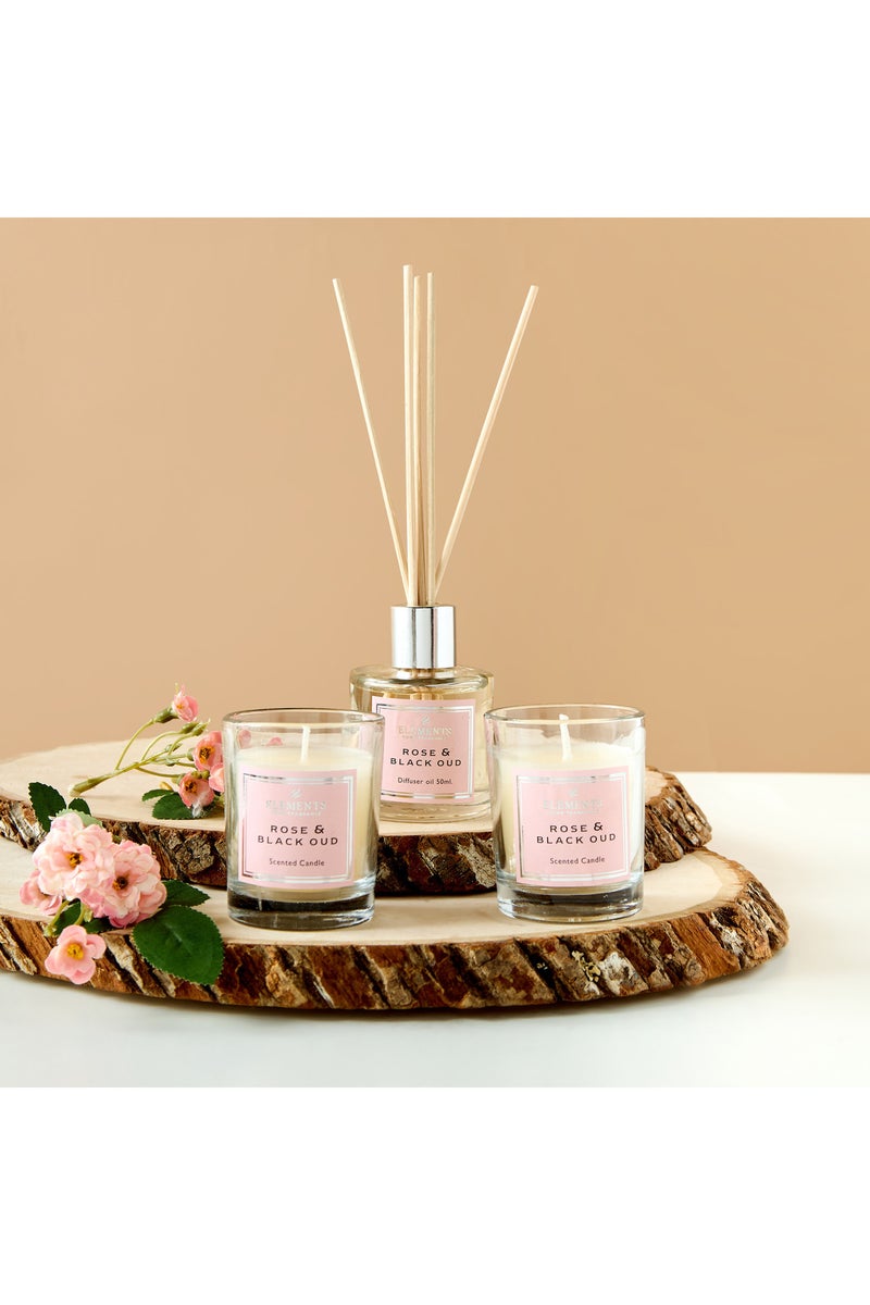 LIFESTYLE مجموعة هدايا معطر الهواء بالعود الوردي والأسود و شمعة في وعاء - Image 1
